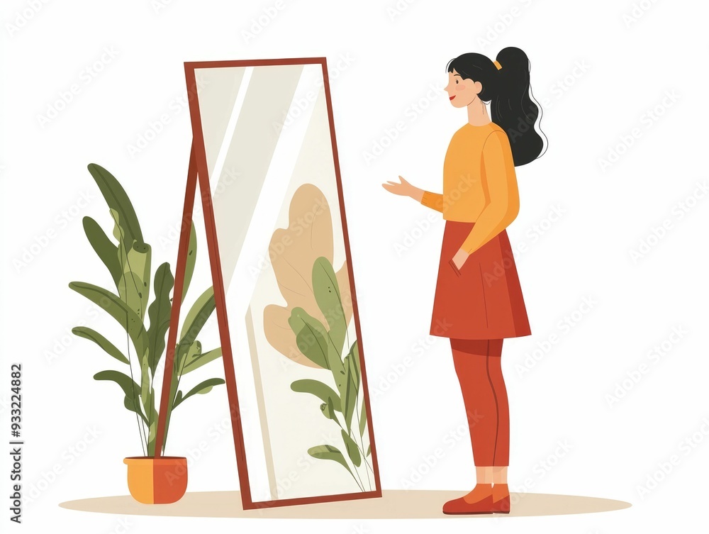 Poster of a person practicing speaking and language skills by looking at their reflection in a mirror in a 