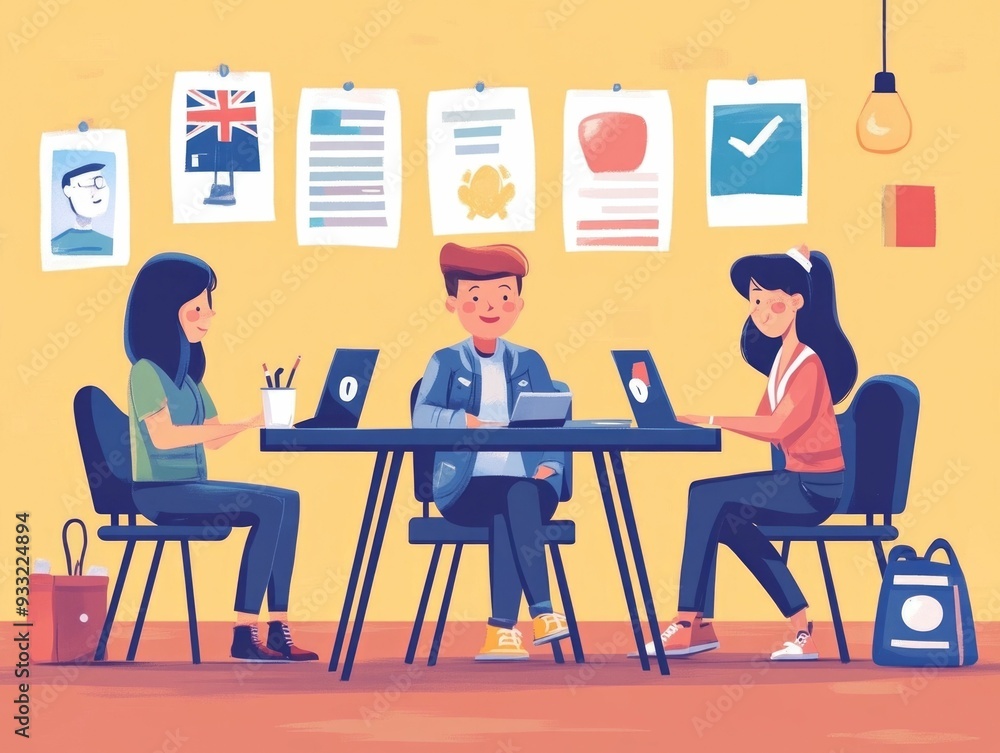 Poster flat design depicting the concept of language learning language proficiency testing and educational 