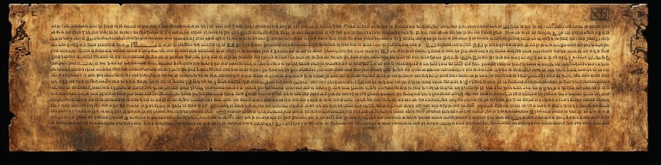 Fototapeta premium Ancient Hebrew Scroll: AI-Generated Illustration of Prophetic Parchment with Sacred Text. Vintage Manuscript Design for Cultural, Religious, and Historical Concepts. Elegant Template for Graphic Proje