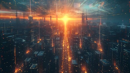 Fototapeta premium Futuristic Cityscape With Intricate Architecture and Vibrant Atmosphere at Night