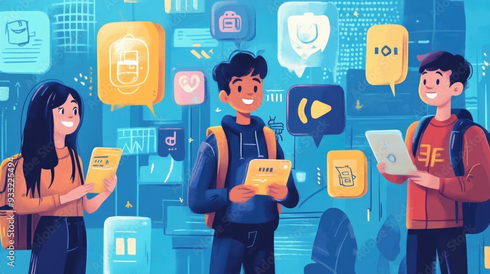 Poster language learning using translation apps for digital practice and flat design concept of multilingua