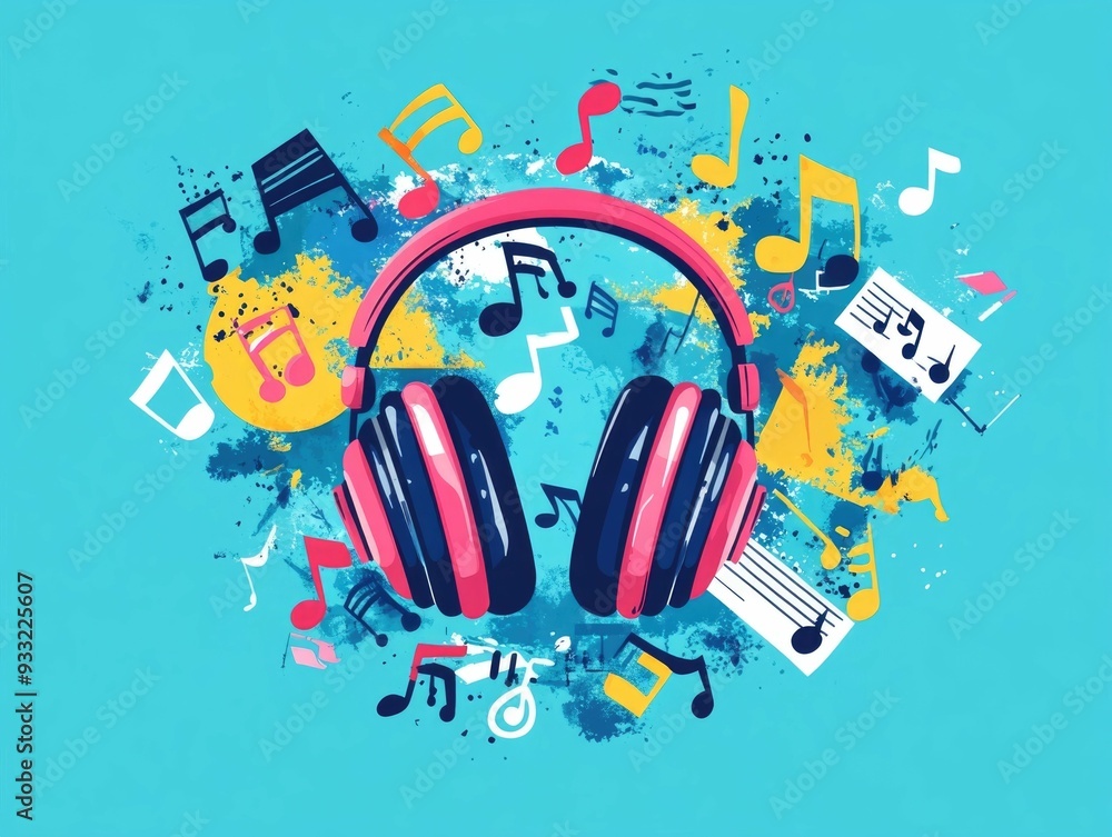 Aufkleber flat design of language learning practice and skill development through listening to foreign languag