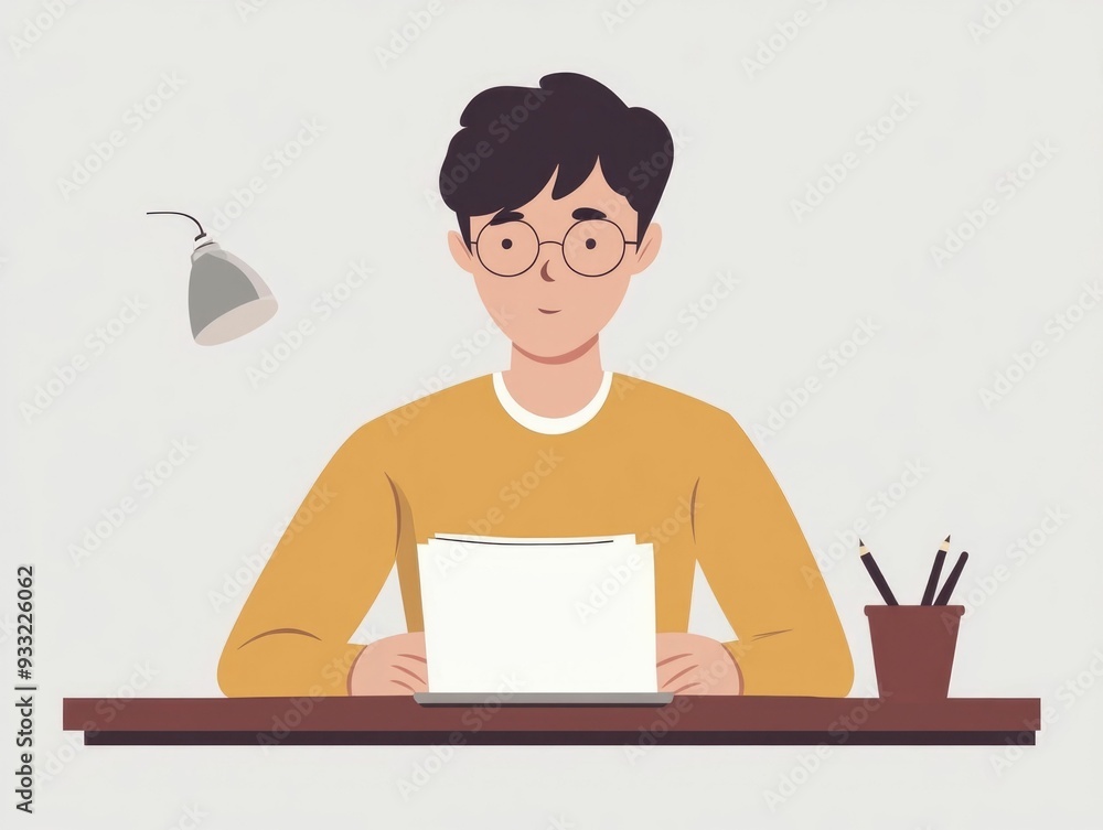 Poster flat design depicting the process of language learning and writing an essay in a new language the im