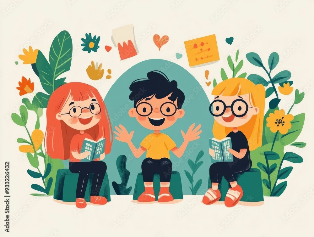 Poster innovative language learning platform with interactive exercises and flat design students to develop