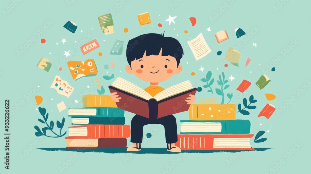 Aufkleber flat design depicting the concept of language learning reading bilingual books and the educational p