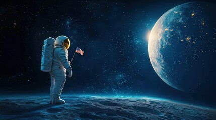 Obraz premium A digital painting of an astronaut planting a flag on a distant moon