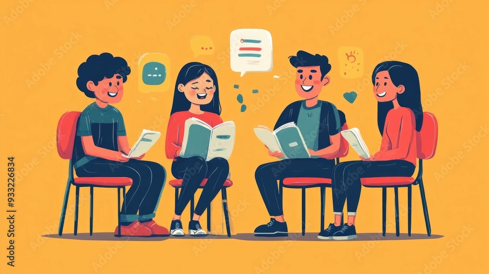 Poster flat design of language learning and practicing communication skills through interactive role play s