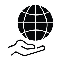 Hand holding globe icon. Save planet.