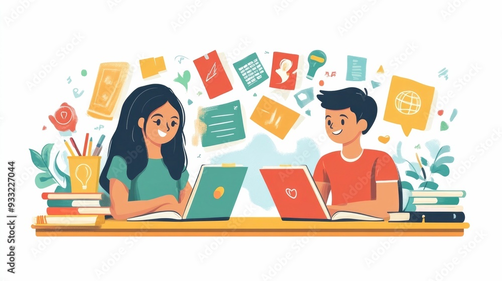 Poster flat design of language learning and tutoring services concept for online educational courses traini