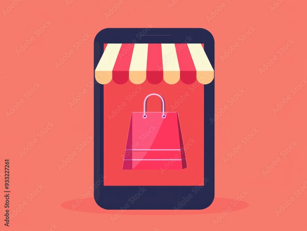 Poster flat design of a modern e commerce mobile shopping app interface featuring a clean and minimalist la