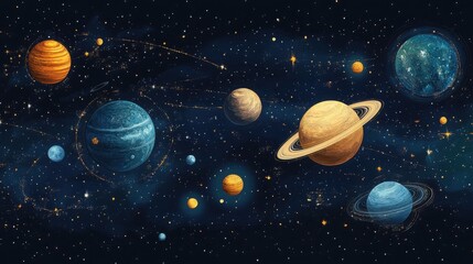 Fototapeta premium An educational poster-style illustration of the solar system