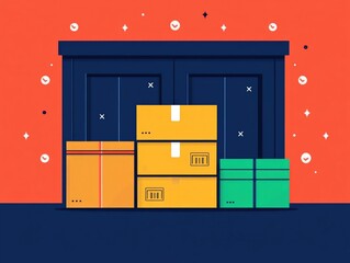 Flat design showcasing various efficient ecommerce delivery and shipping options for online shopping and retail services  Includes icons for package box truck van and other logistic elements