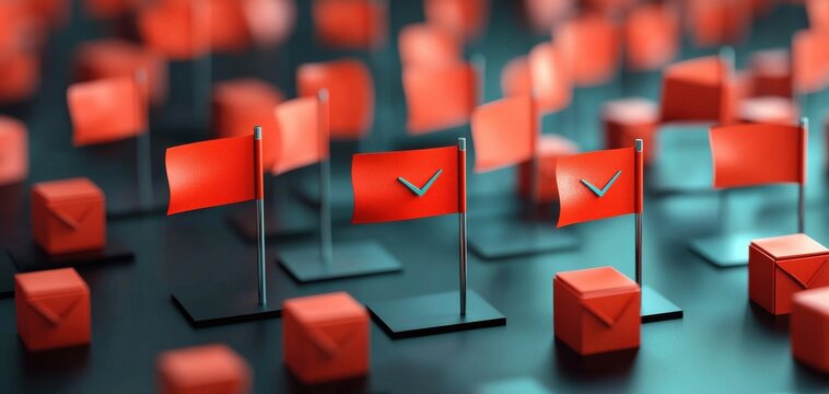 3d illustration of minimal business risk assessment featuring clean red flags