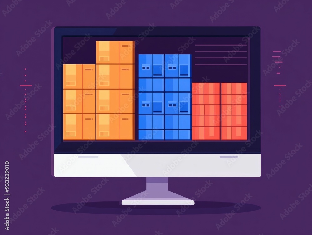 Poster monitoring inventory levels and optimizing supply chain processes with a flat design this image show