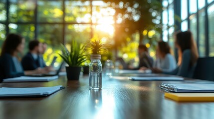 Business meeting with diverse professionals discussing strategy in a modern conference room, Corporate, Bright, High Detail