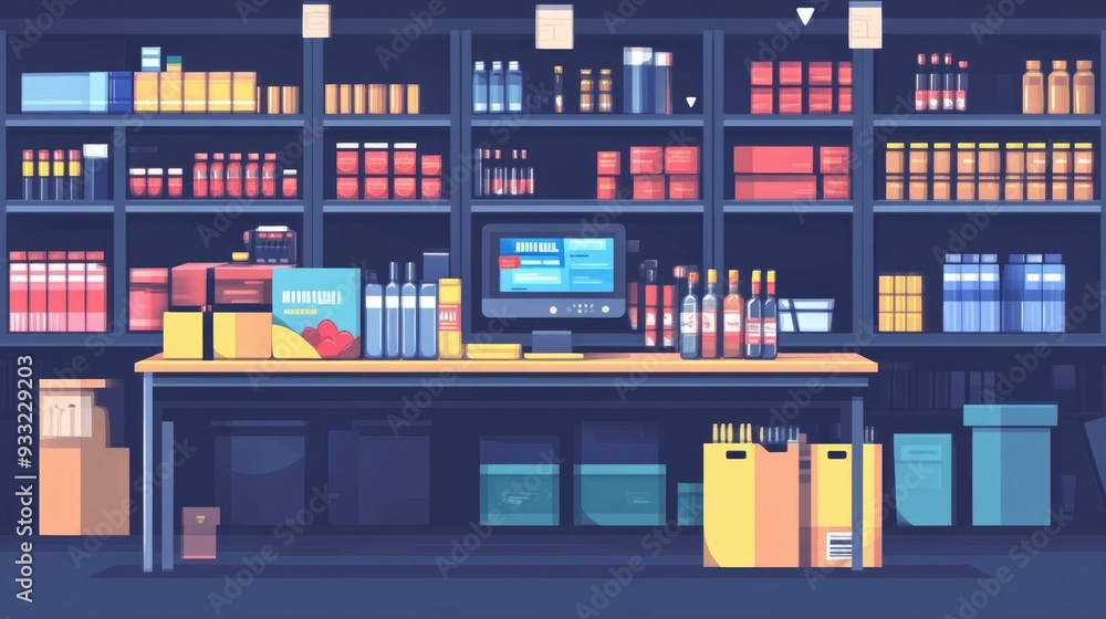 Aufkleber efficient supply tracking with barcoding and scanning technology illustrated in a minimalist flat de