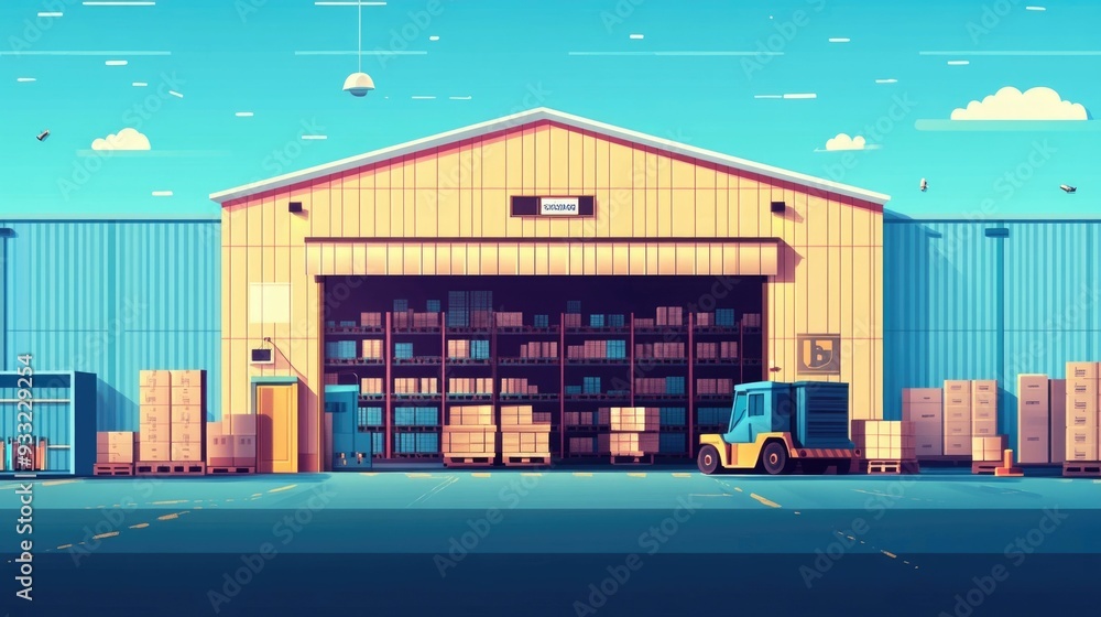 Poster efficient warehouse management system with flat design supply chain through automation data analysis