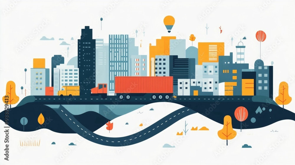 Poster optimizing logistics and delivery routes for efficient supply chain management leveraging technology