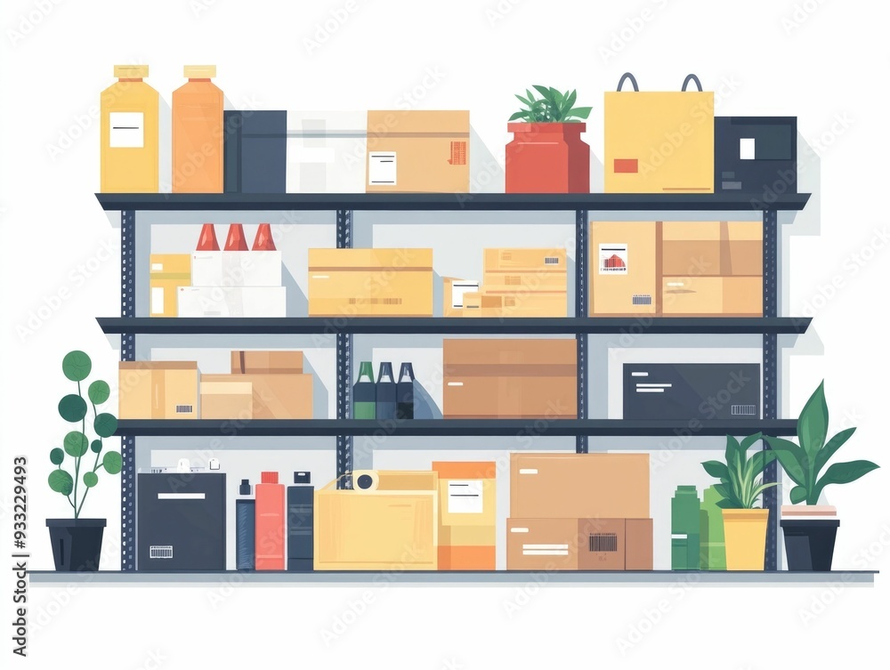 Poster flat design showcasing efficient automated inventory systems and supply tracking technologies for op