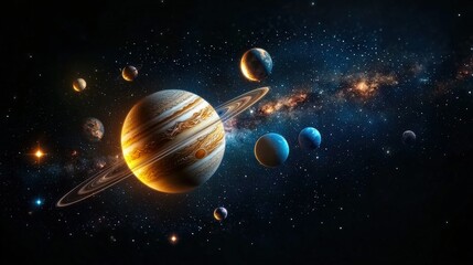 A picture of the Milky Way galaxy with planets and stars