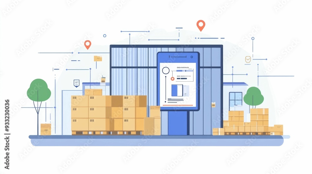 Poster flat design showcasing rfid technology for efficient inventory management and supply chain tracking 