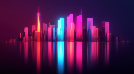 Obraz premium Glowing Crystal Tower Skyline - Futuristic Illuminated Cityscape with Copy Space for Text in 8K High Detail Resolution
