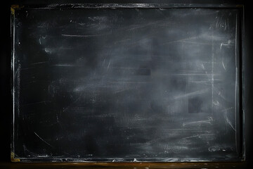 Chalkboard or black board texture abstract background with grunge dirt white chalk rubbed out on blank black billboard wall
