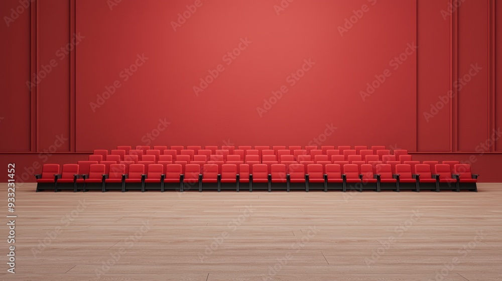 Poster futuristic auditorium with gemstone acoustics - high-tech design with copy space for text, 8k resolu
