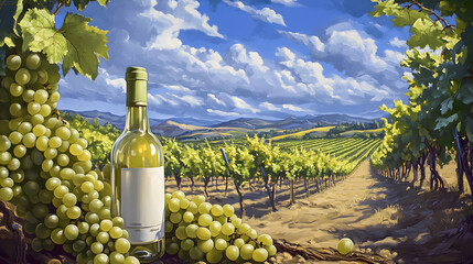 Fototapeta premium A picturesque vineyard with rows of grapevines stretching into the distance. 