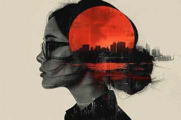 Generative AI technology cut-out graphical retro collage with vivid vintage elements paper art design