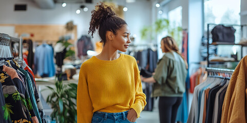 Obraz premium Woman Shopping in Clothing Store 