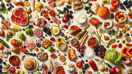 Randomly arranged food illustrations forming a whimsical background