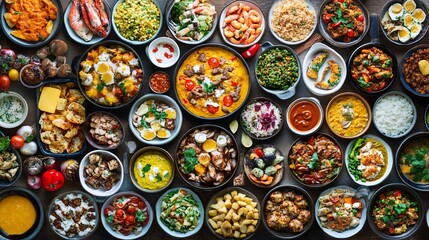 Overlapping images of various cuisines forming a creative pattern