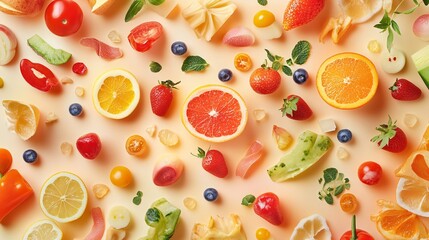 Abstract background with randomly scattered food illustrations
