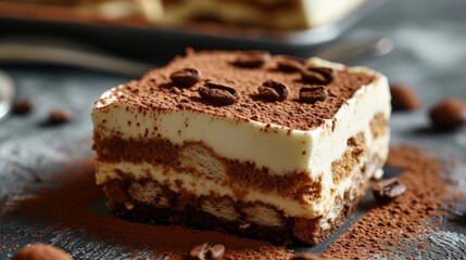 Delicious tiramisu dessert with coffee beans