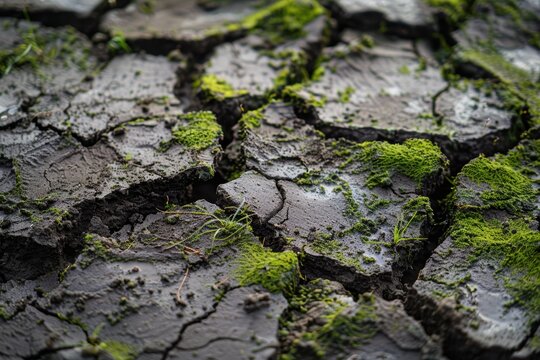 Mossy rocks in a forest stream