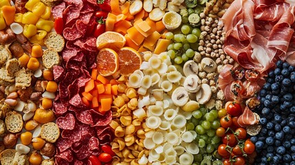 Overlapping images of different foods forming an abstract pattern