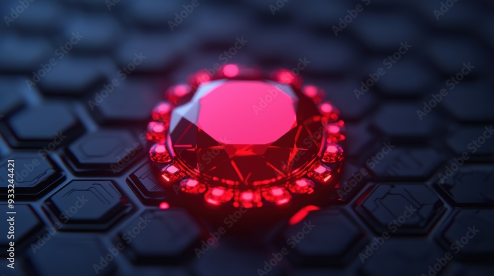 Poster futuristic smart gemstone medical scanner with interactive diagnostics and copy space for text in 8k