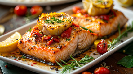 Artichoke and Sun-Dried Tomato Stuffed Salmon
