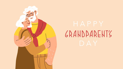 Congratulatory banner for grandparents day. September 10 - holiday of happy elderly people. Healthy parents in old age. Vector illustration isolated on transparent background.