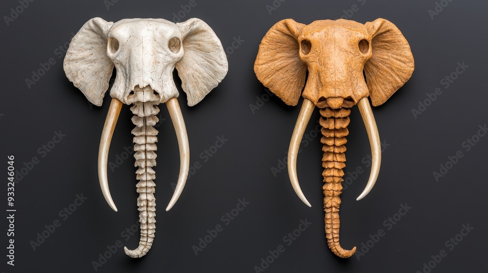 Poster evolutionary similarities and differences: elephant and mammoth skeletons comparison | high detail 8