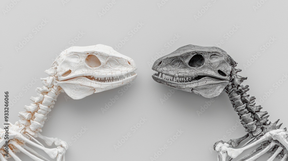 Poster comparative anatomy: lizard and bird skeleton limb structures in high detail with copy space.