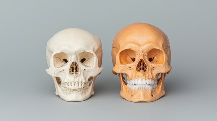 Obraz premium Comparative Anatomy Study of Cat and Human Skulls Showing Jaw Structure Differences | Detailed 8K Image with Copy Space