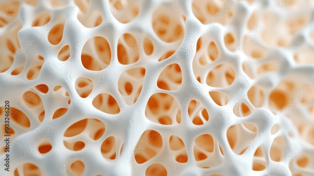 Poster detailed macro view of trabecular bone tissue with spongy structure and porosity, high resolution 8k