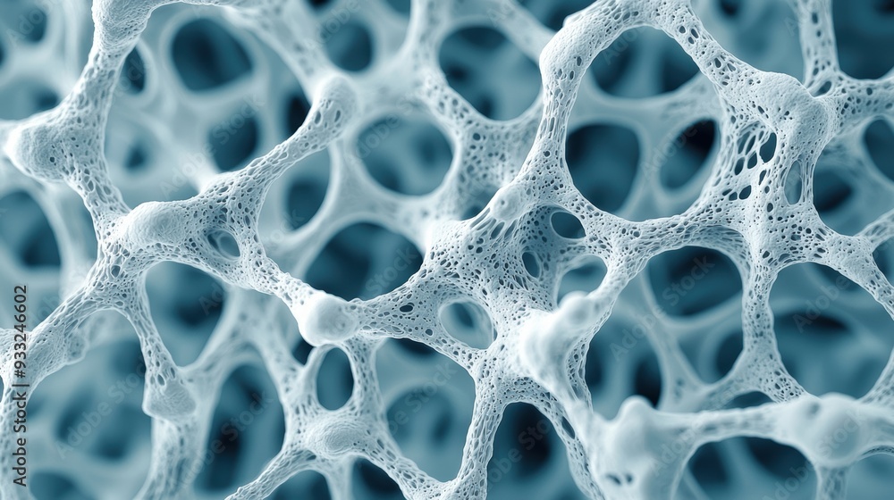 Poster intricate abstract representation of bone growth and ossification processes with copy space, 8k high