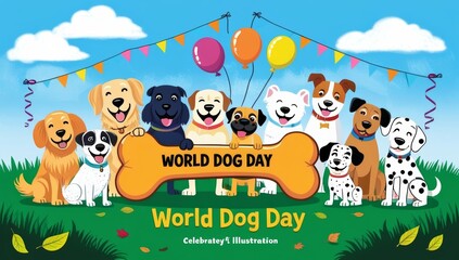 Naklejka premium A vibrant and festive illustration celebrating World dog dsy