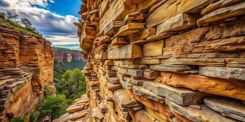 Ancient, weathered sandstone collapses upon exposed bedrock, worn smooth by ages of erosion, its fragile form testifying to geological forces' relentless passage.