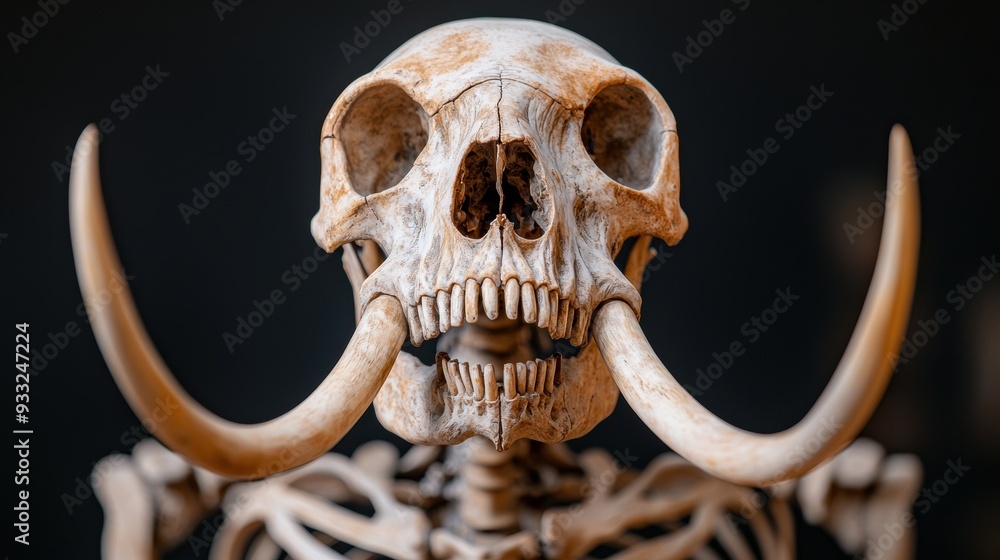 Aufkleber detailed elephant skeleton showing tusk and trunk bone structures, copy space for text in high resol