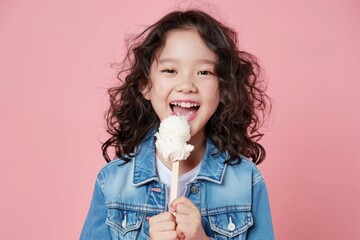 Joyful teen girl curly hair savors savory snack cheerful expression. Cheerful teen curly hair eating and enjoying relaxed moment. Heartwarming connection cheerful expression and delicious food.
