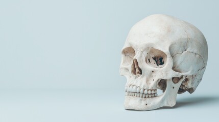 Obraz premium Evolutionary Exploration - Human Skull with Exaggerated Cranial Features in 8K High Detail, Ideal for Hypothetical Evolution Concepts with Copy Space
